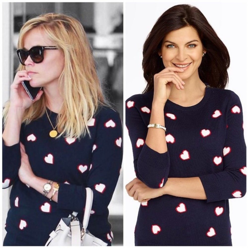 Talbots navy blue heart zip sweater
